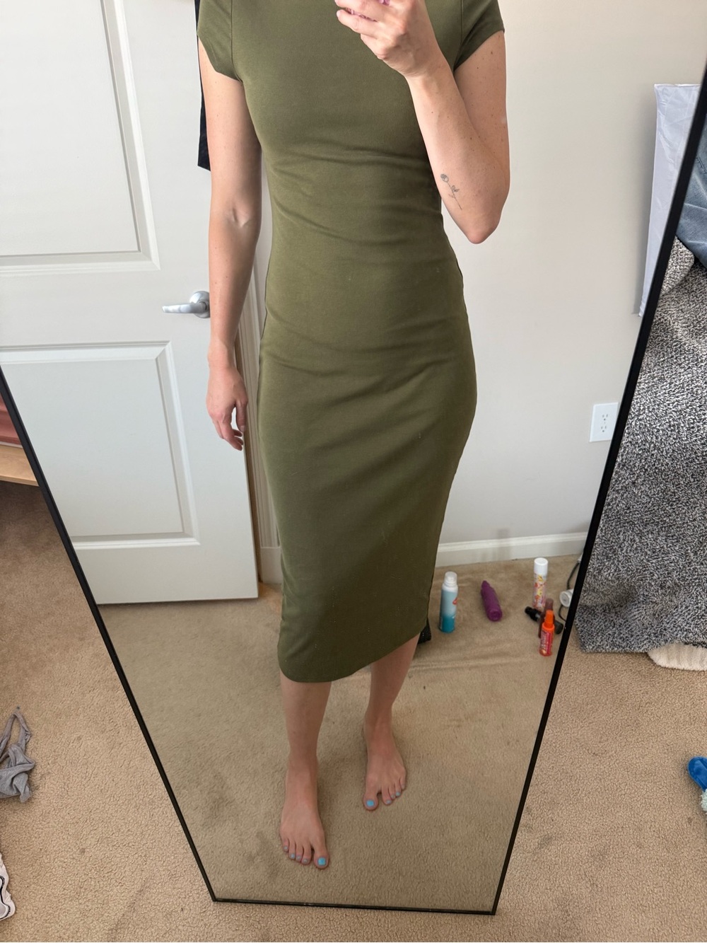 Bar III Olive Green Cap Sleeve Midi Dress
